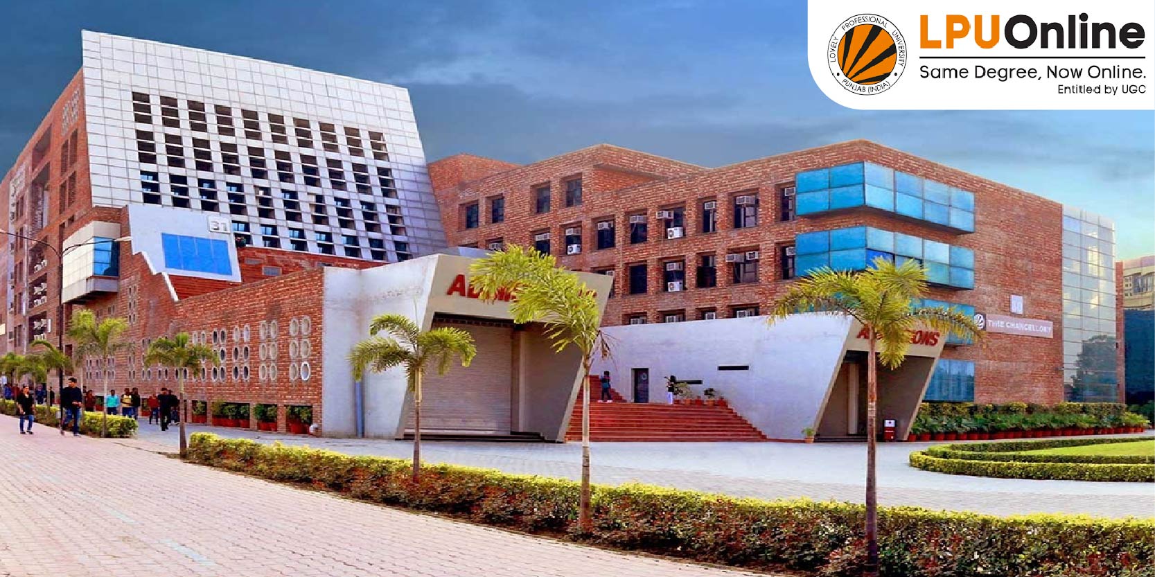 LPU Building Is Shown In The Image Along With LPU Online MBA Logo On The Right Top Side Of The Image.