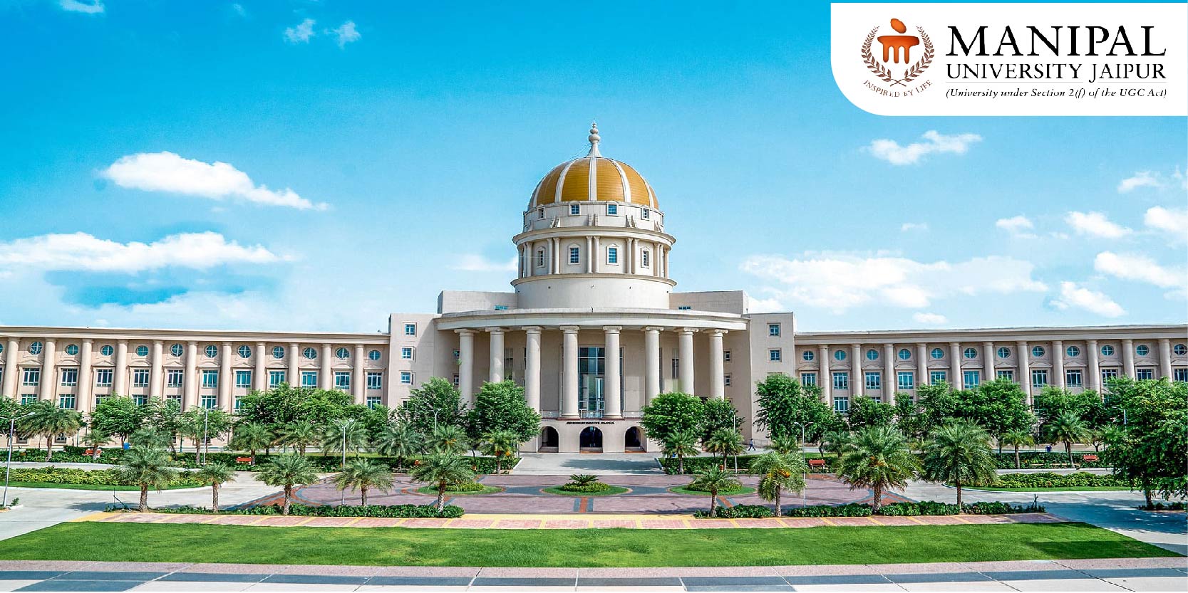 Manipal University Jaipur Online University Image Is Shown In The Image Along With Manipal University Logo On The Right Hand Top Side